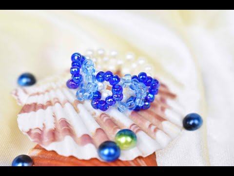 Beebeecraft DIY Blue Heart Beaded Ring with Pearl Beads