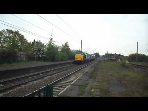 3 DRS Class 37 Diesel Freight Locomotives passing Leyland. 37604 37606 37601