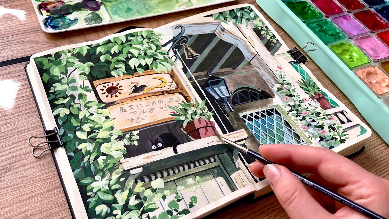 Painting 'Studio Ghibli' Scene With Jelly Gouache / Kiki's Delivery Service  ☀