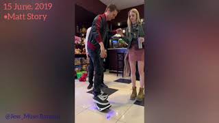 Matt Bellamy playing with his new skateboard video