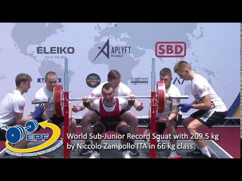World Sub-Junior Record Squat with 209.5 kg by Niccolo Zampollo ITA in 66 kg class