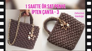 1 Saatte Ör Sat Penye İpten Çanta Yapımı - Penye İpten Kolay Süslü Çanta Yapımı 