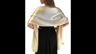 Central Chic Large Satin Champagne Gold Shawl Wedding Pashmina Wrap Scarf for Weddings Bridesmaids