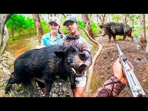 WILD HOOKY BOAR HUNT In OPEN SWAMPLANDS - DOGS, QUADS and .357 HEAT