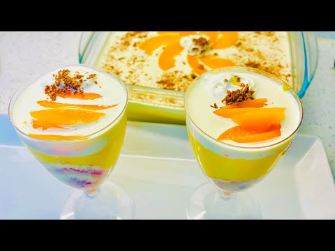 EASY CUSTARD CAKE & PEACH DESSERT | NO BAKING | AKSA’S KITCHEN