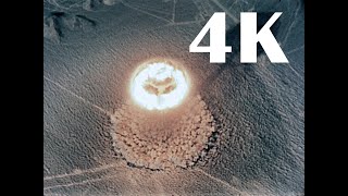 4K Aerial view of an atomic bomb explosion at Nevada Desert