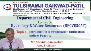 Hydrology & Water Resources: Evaporation Infiltration indices Practice by Mr. Milind Khamgaonkar