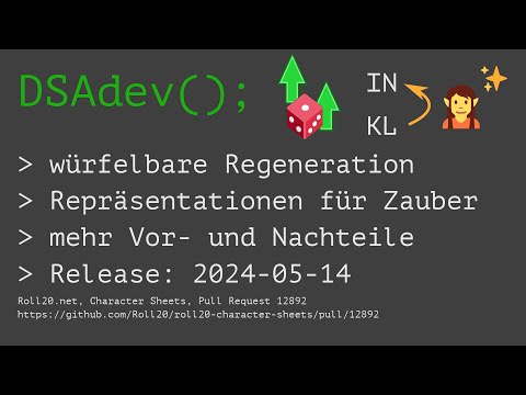 [DSA4.1/Roll20] Regeneration und Repräsentation