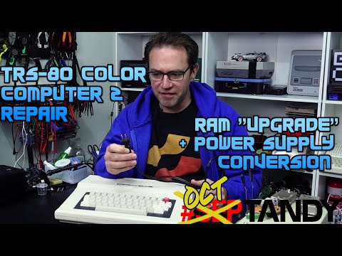 NTSC Tandy Color Computer 2 Repair, RAM upgrade, and power supply conversion