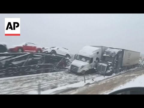 Massive pileup on snow-covered I-70 in Missouri