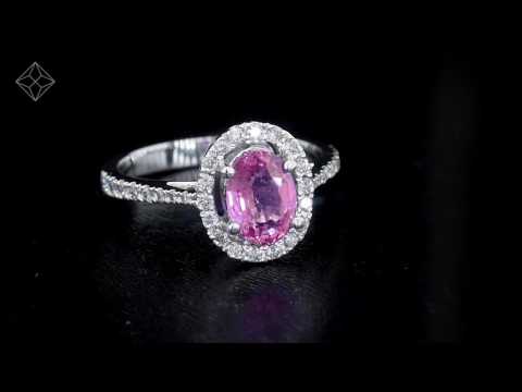 UT42 18K WHITE GOLD DIAMOND AND PINK SAPPHIRE OVAL RING 0.30CT