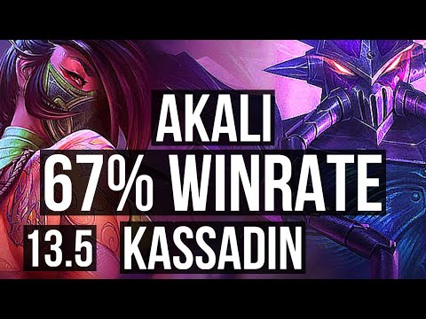 AKALI vs KASSADIN (MID) | 67% winrate, Godlike, 11/3/4 | KR Master | 13.5