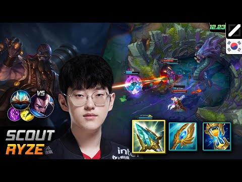 Scout Mid Ryze Build Rod of Ages Unsealed Spellbook - Scout Ryze Match Highlight - LOL KR 12.23