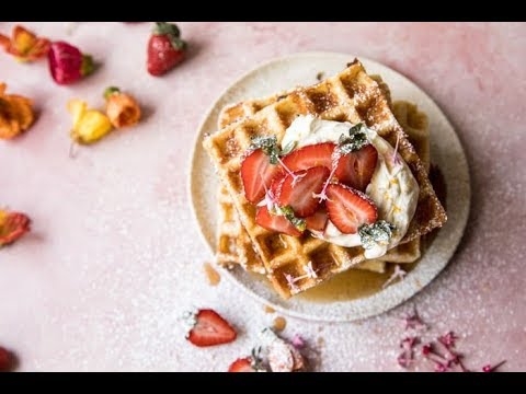 Overnight Waffles with Whipped Meyer Lemon Cream and Strawberries