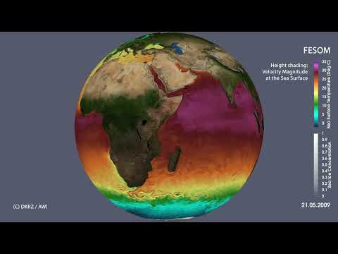 AWI-CM-3: Sea surface temperature, velocity at the sea surface and sea ice 2005-2014