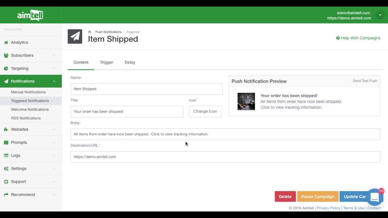 Creating a Triggered Push Campaign Tutorial.
