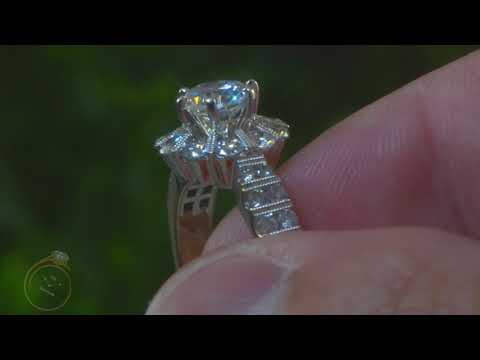 Halo Flower Diamond Engagement Semi-Mount Ring 18k White Gold .95ct VS Size 6.5