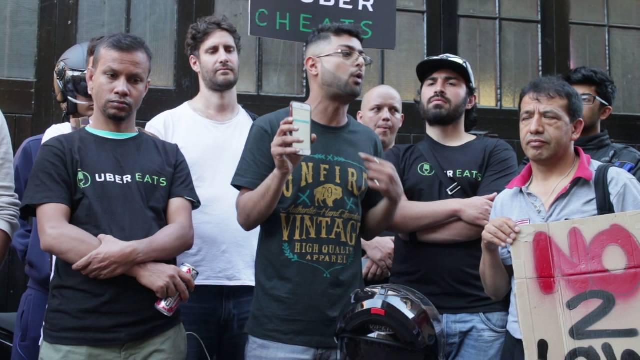 Uber Eats wildcat couriers strike London 26th August 2016.