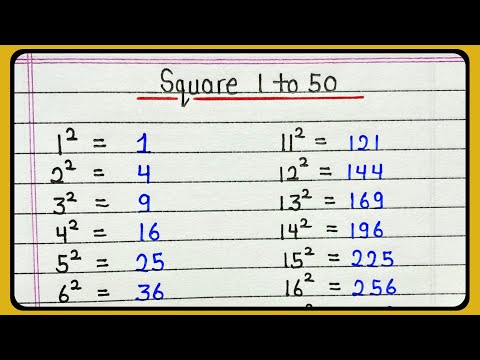 Squares 1 to 50 || Learn 1 to 50 square root