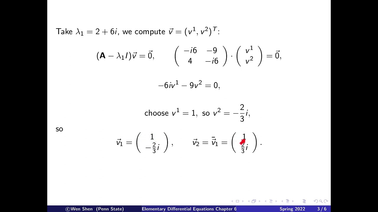 Video6_4: Complex Eigenvalues eigenvectors; repeated EV.  Elementary differential equations