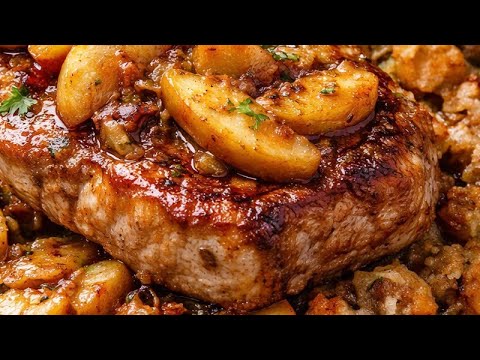 Apple Pie Pork Chops and Stuffing! Sweet and Savory in one dish!
