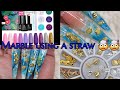 How to marble using a straw| Under the ocean design with polygel