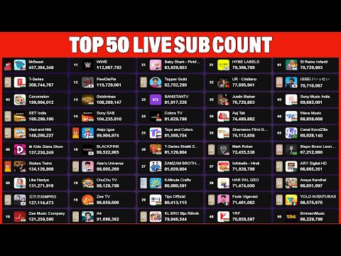 Top 50 YouTube Live Sub Count - MrBeast, T-Series, Alejo Igoa & More!