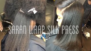 HOW TO DO A SILK PRESS ON NATURAL HAIR| Saran Wrap method