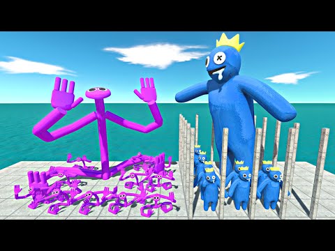 Rainbow Friends Purple Rescues Rainbow Friends Blue and Fight - Animal Revolt Battle Simulator