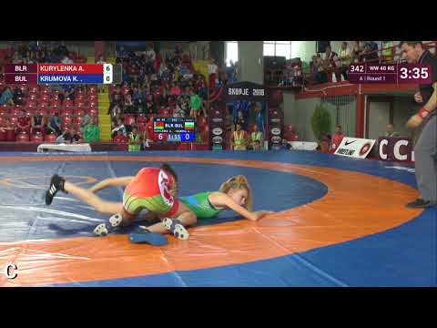 Round 1 WW - 40 kg: A. KURYLENKA (BLR) v. K. KRUMOVA (BUL)