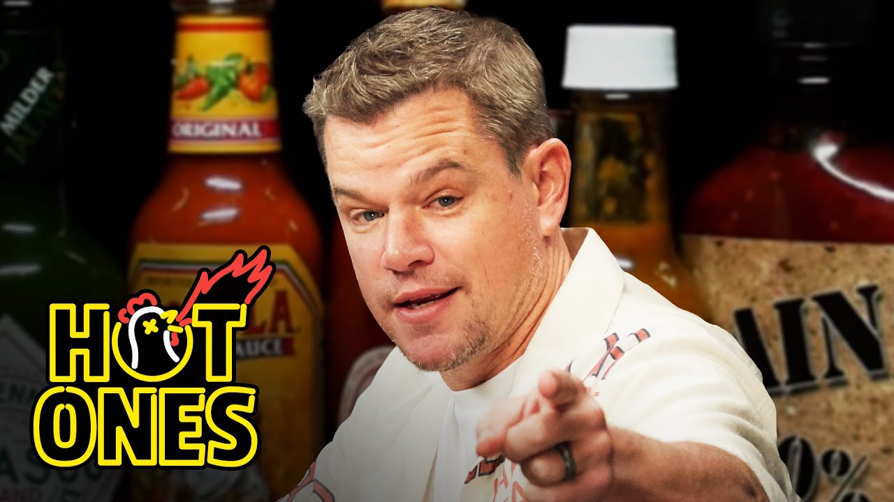 Matt Damon Sweats From His Scalp While Eating Spicy Wings | Hot Ones - YouTube