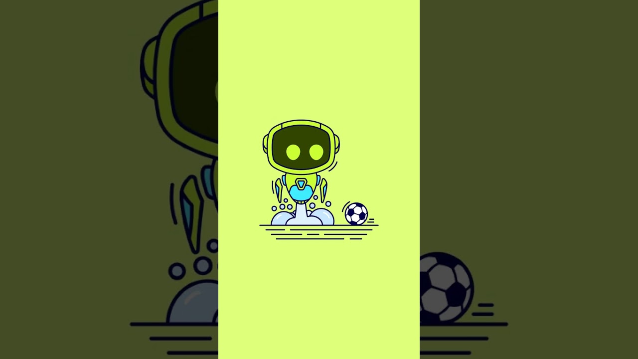 Cute green robot looking at ball