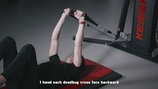 Exercise 163: pillar strength handles 2 dead bug cross face backward | Keiser Europe