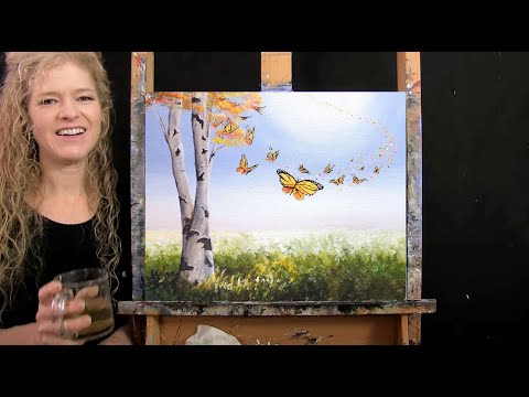 Learn How to Paint "BUTTERFLY BIRCH TREE" with Acrylic - Paint & Sip - Landscape Step by Step Lesson