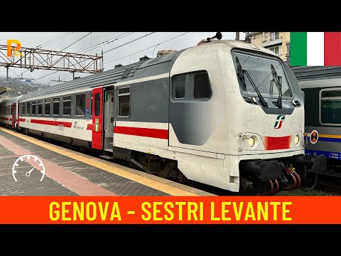 Cab ride Genova Piazza Principe - Sestri Levante (Italy, Liguria) - train driver's view in 4K