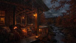 🍂🔥 No Ads 🔕 Warm Rainy Autumn Afternoon | Rainy Window & Cozy Fireplace Sounds for Study, Sleep
