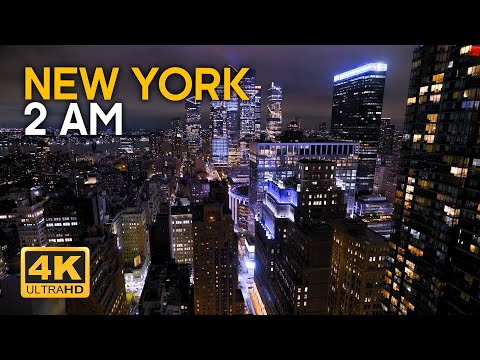 Window View - Night in New York - Relaxing Soundscape of Manhattan 4k