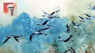 How To Paint Flying Birds | Winter Scenery | Watercolor Painting Tutorial |  Demo by Shahanoor Mamun