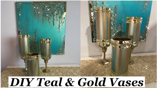DIY Teal & Gold Vases