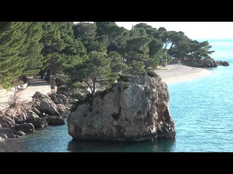 Brela beaches: Podrace and Punta rat with famous stone symbol Makarska Riviera plaza FULL HD 2011