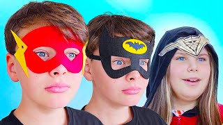 Three colored Masks - Ali and Adriana turn into costumes and save the day of their family