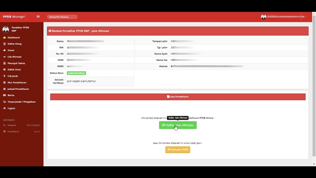 PENDAFTARAN  JALUR AFIRMASI PPDB WONOGIRI