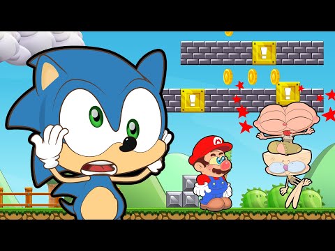 Mongo e Drongo e Sonic no mundo do Mario. Super Mario, Sonic, Mongo e Drongo em desenho animado