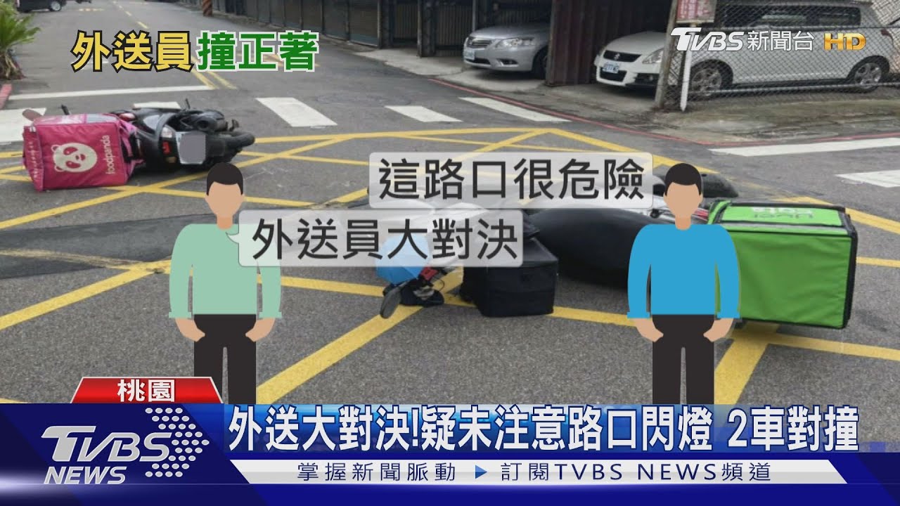 外送大對決！疑未注意路口閃燈　2車對撞