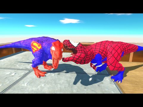 SPIDERMAN T-REX vs SUPERMAN T-REX DEATH RUN - Animal Revolt Battle Simulator