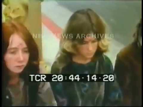 Charles Manson girls outside LA County courthouse holding vigil