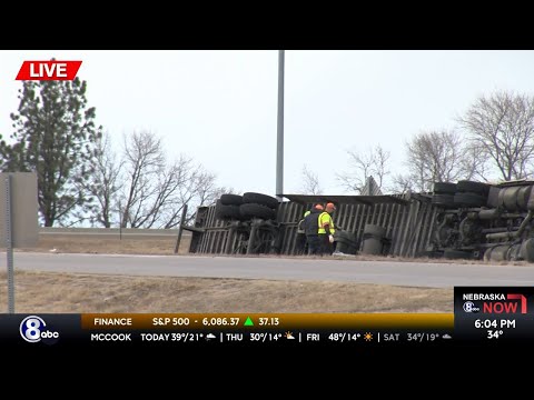 Semi tips over on Interstate 80 exit in Lincoln