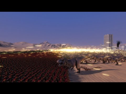 20,000 SPARTANS + 10,000 MODERN SOLDIERS VS 3000 T-REXES - UEBS MODS
