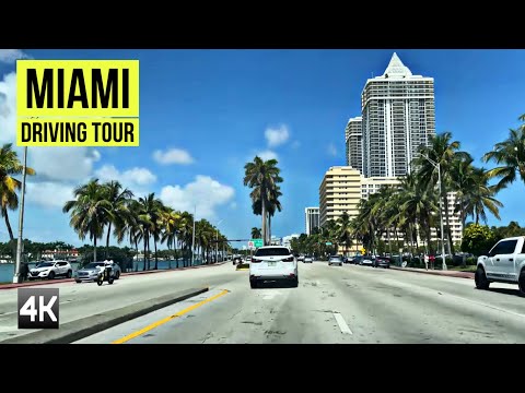 4K Driving tour - Miami Beach Florida USA with beautiful background music for happy mood