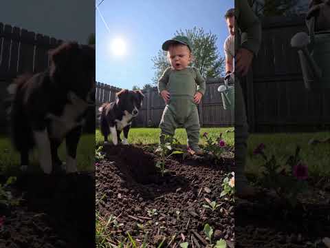 The Cutest Little Gardener Lays Down the Law! 🌱🐶#cutebaby #funnydogs #baby #funny #viralreels